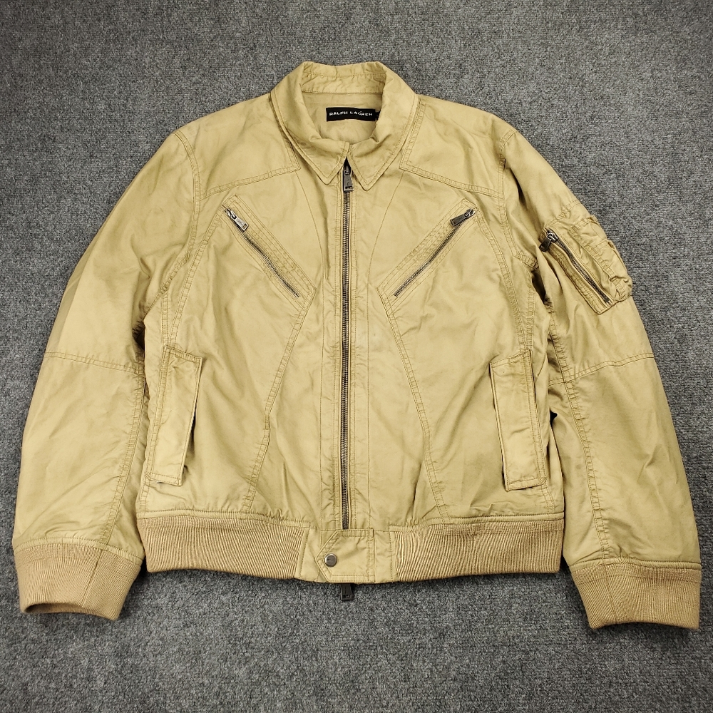 Ralph Lauren Black Label Bomber Jacket XL Khaki Zippers Flight Aviator Merino